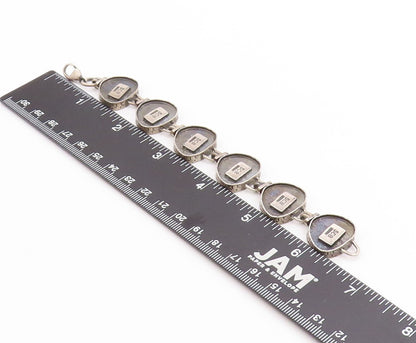 925 Sterling Silver Vintage Bracelet Etched Geometric Echoes Link Chain  BT11399