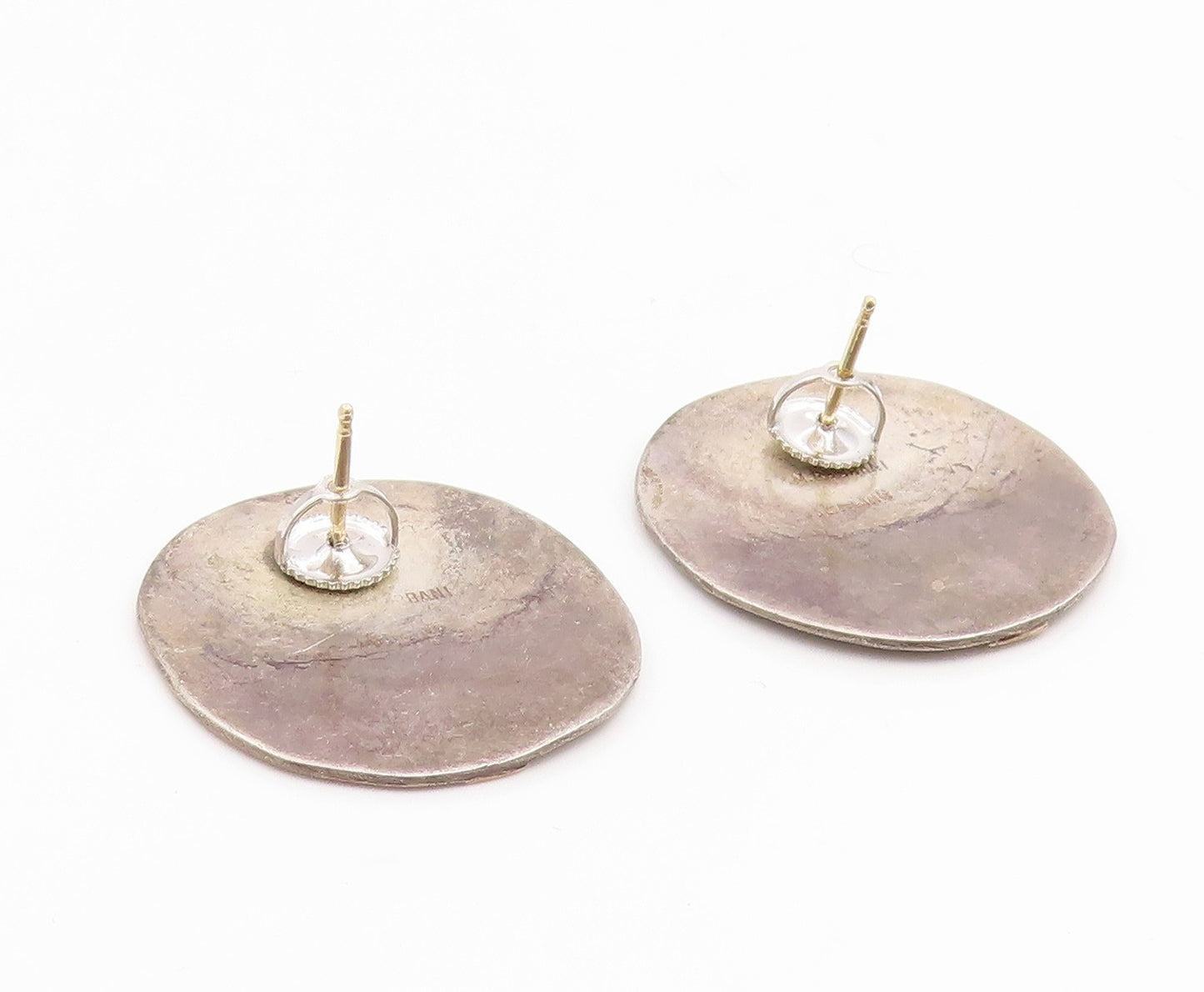 14k Gold & 925 Sterling Silver Vintage Earrings RABBANI Geometric Studs  EG14110