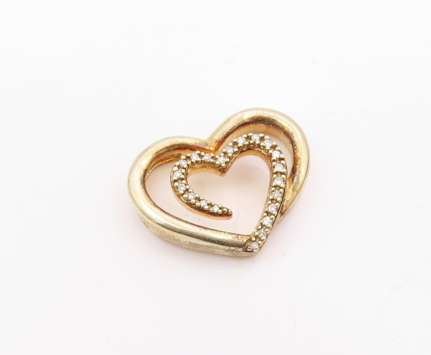 925 Sterling Silver Vintage Genuine Diamonds Double Love Heart Pendant PT20846