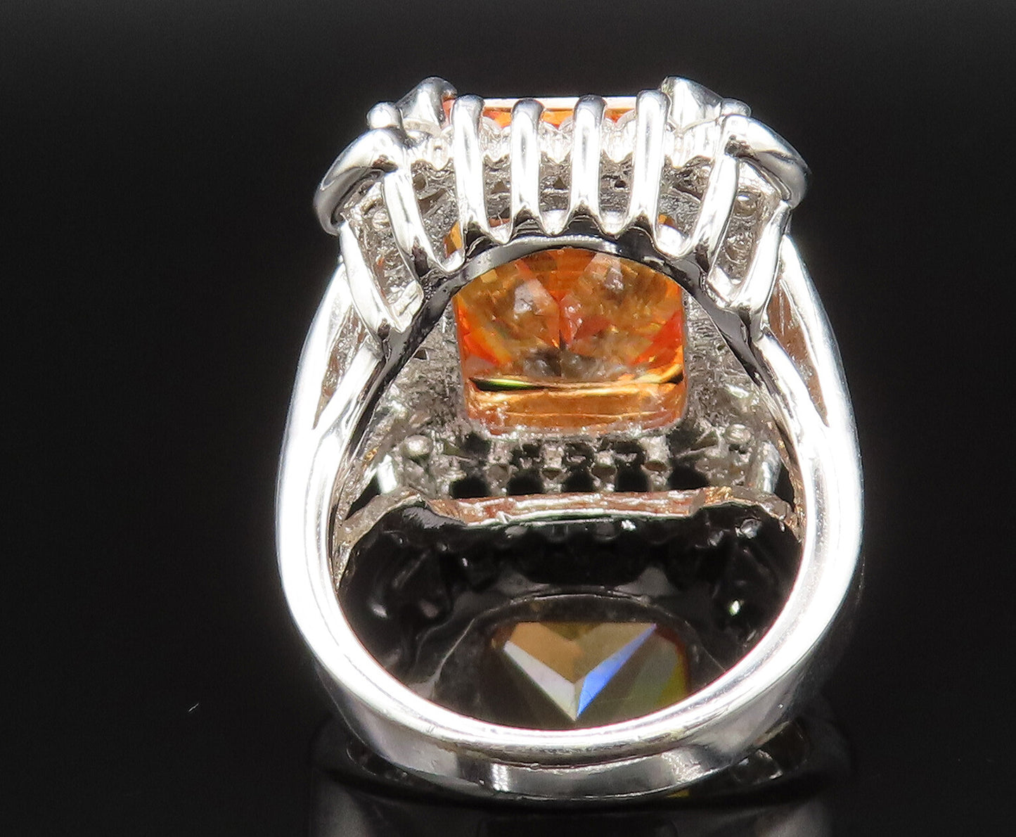 925 Sterling Silver  Vintage Square Citrine & Cubic Zirconia Ring Sz 7 RG25388