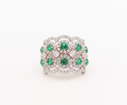 925 Sterling Silver Vintage Ring Round Cut Green Halo White CZ  Sz 7.5 RG29516