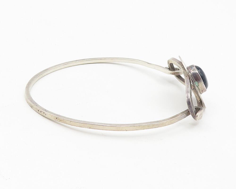 EM NAVAJO 925 Silver  Vintage Cabochon Black Onyx Hook Bangle Bracelet  BT4637