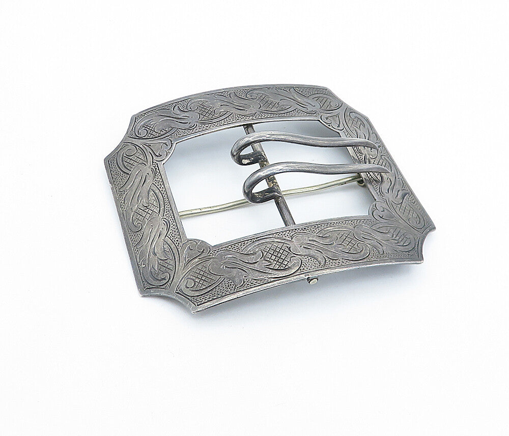 925 Sterling Silver  Vintage Antique Oxidized Belt Buckle Brooch Pin  BP2427