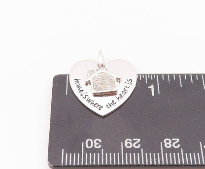 925 Sterling Silver Vintage Pendant Diamonds Inlay Home Carved Heart  PT23902