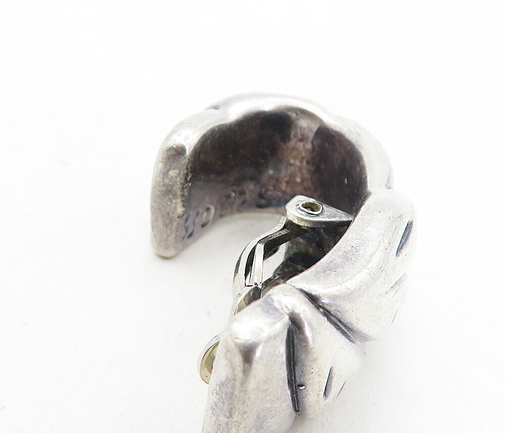 SIMON SEBBAG 925 Silver  Vintage Floral Leaf Etched Non Pierce Earrings EG4258