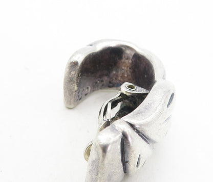 SIMON SEBBAG 925 Silver  Vintage Floral Leaf Etched Non Pierce Earrings EG4258