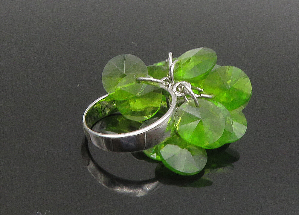 925 Sterling Silver  Vintage Peridot Cluster Shiny Cocktail Ring Sz 7  RG23516