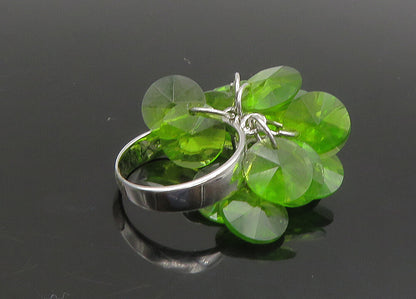 925 Sterling Silver  Vintage Peridot Cluster Shiny Cocktail Ring Sz 7  RG23516