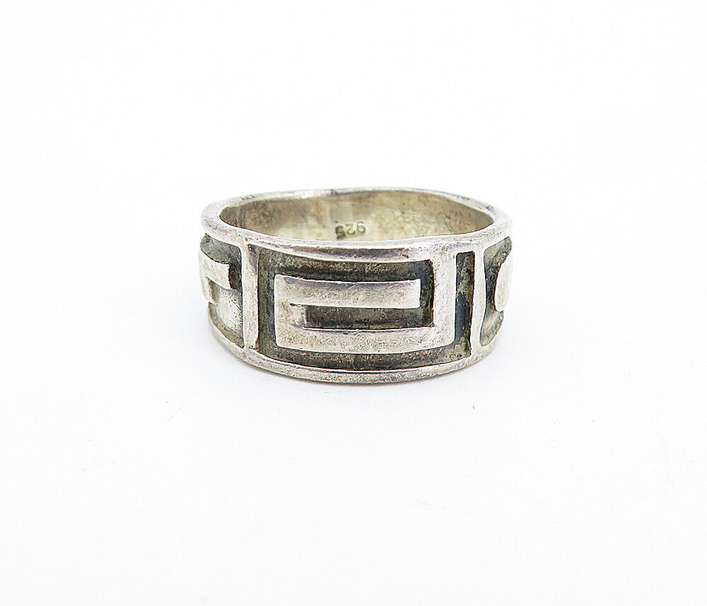 925 Sterling Silver  Vintage Shiny Greek Key Tapered Band Ring Sz 6  RG5355