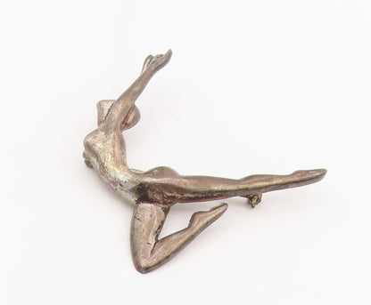 925 Sterling Silver Vintage Brooch Modernist Lady Gymnast Dancer Pin  BP12057