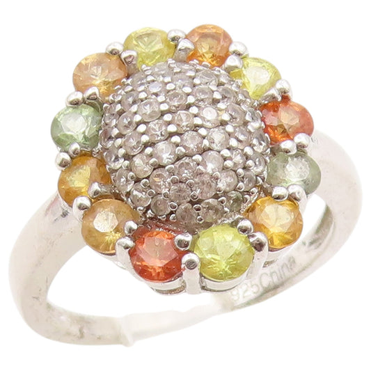 925 Sterling Silver Vintage Ring Multi Gemstone Floral Cluster  Sz 7  RG36629