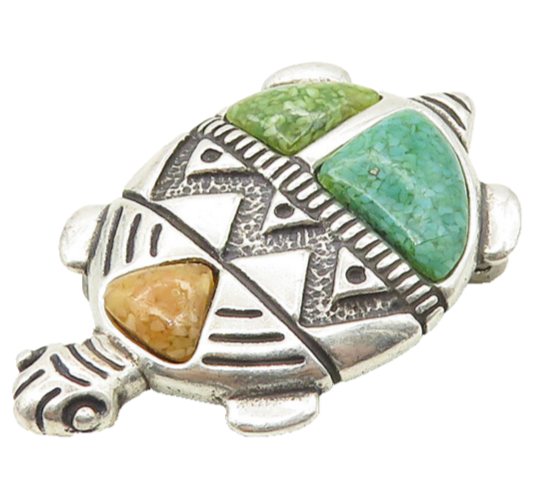 CAROLYN POLLACK RELIOS 925 Silver  Vintage Turquoise Turtle Brooch Pin  BP7268