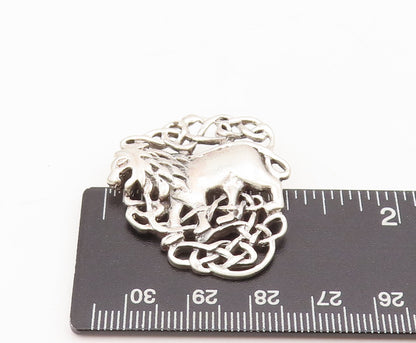 925 Sterling Silver Vintage Brooch Pin Royal Crest Carved Roaring Lion  BP10606