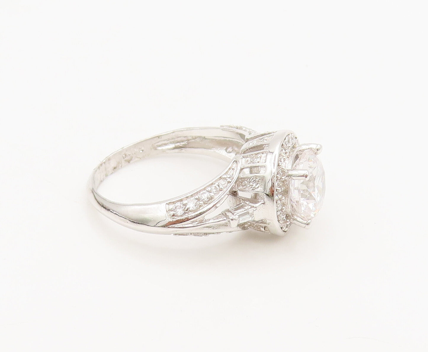 925 Sterling Silver  Vintage Cutout Carved CZ Wedding Ring Sz 6.5  RG27035