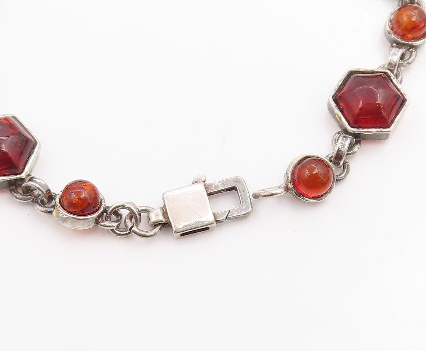 925 Sterling Silver Vintage Bracelet Chunky Honey Amber Geometric Link  BT12085