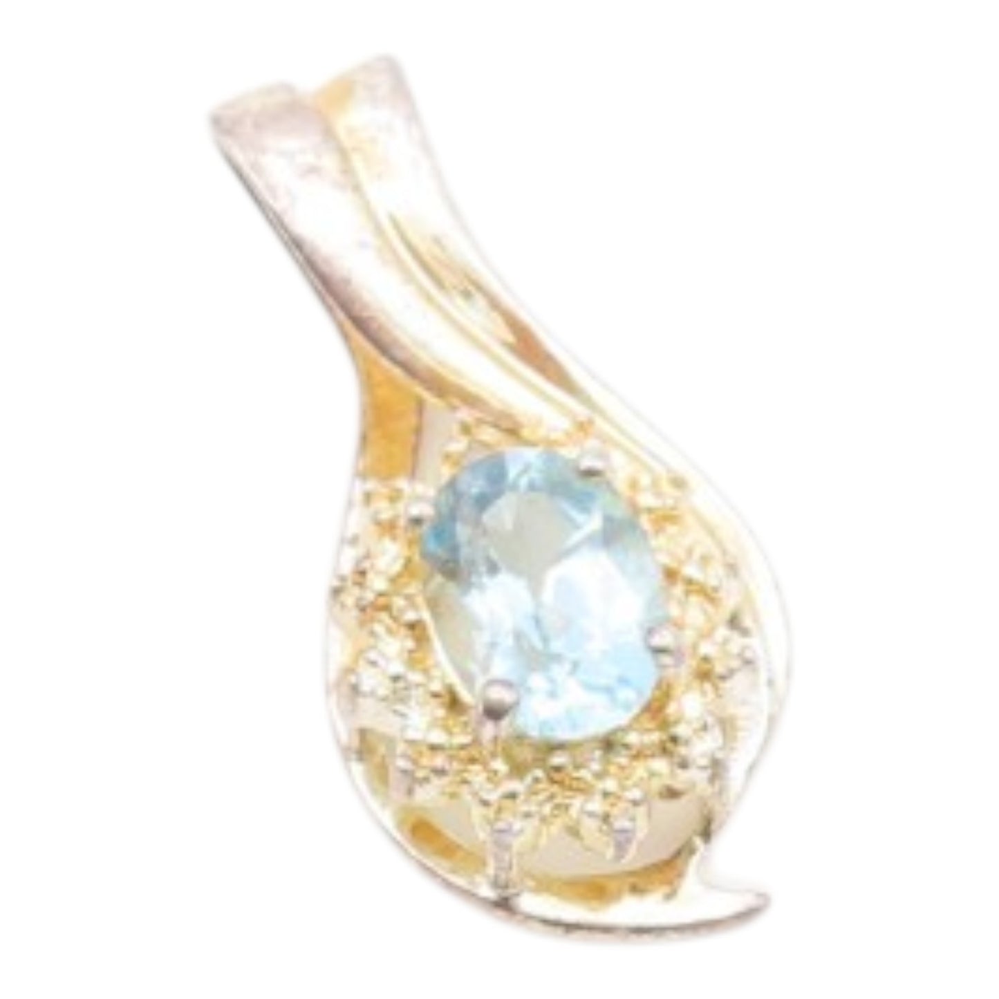 925 Sterling Silver  Vintage Shiny Blue Topaz Floral Motif Pendant  PT17768