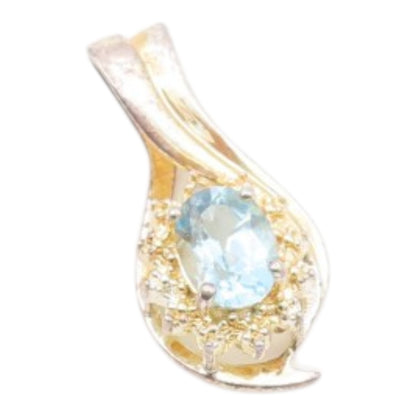 925 Sterling Silver  Vintage Shiny Blue Topaz Floral Motif Pendant  PT17768