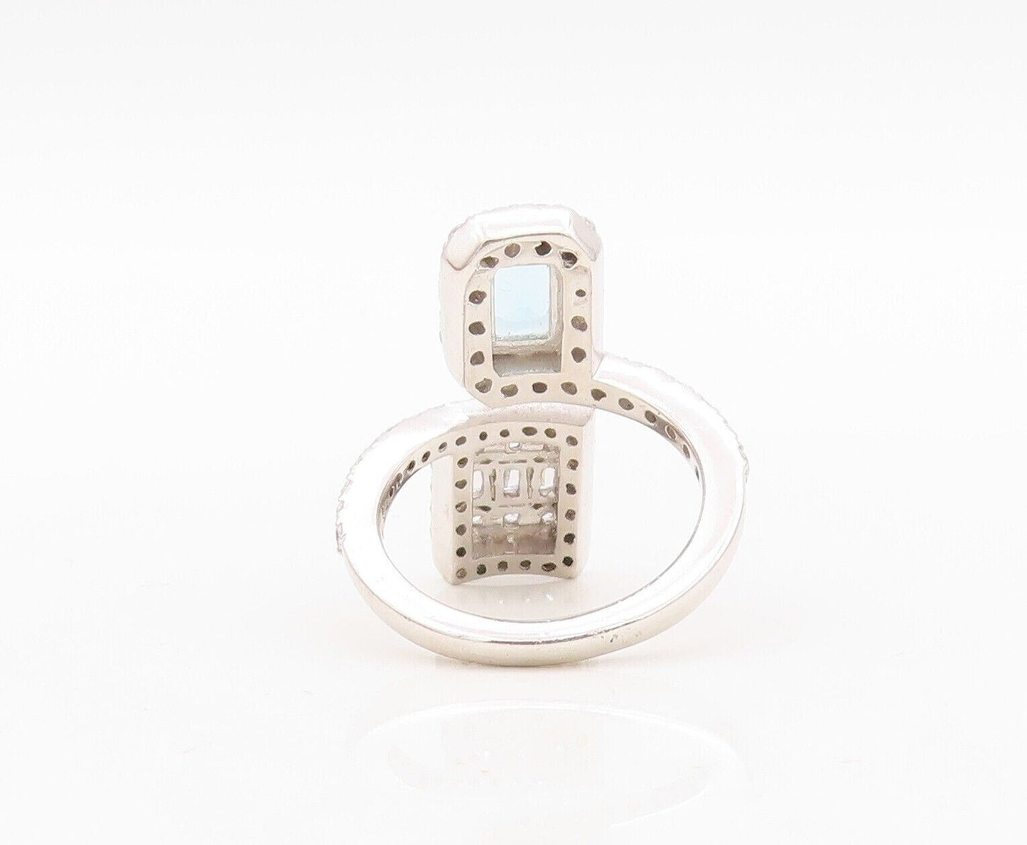 925 Sterling Silver Vintage Ring Designer Blue & White Topaz Bypass Sz 7 RG30462