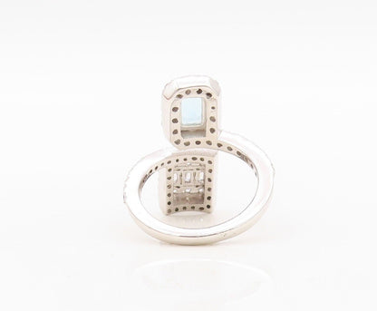 925 Sterling Silver Vintage Ring Designer Blue & White Topaz Bypass Sz 7 RG30462