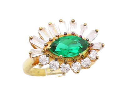 925 Sterling Silver Vintage Ring Gold Plated Green White CZ Flower  Sz 6 RG30805