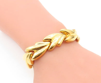 925 Sterling Silver  Shiny Gold Plated Fluted Hollow Chain Bracelet  BT2629
