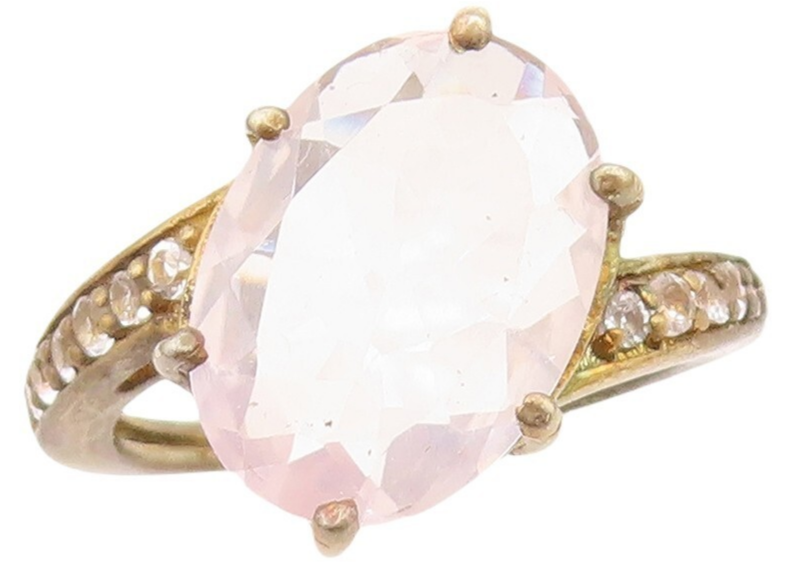 925 Sterling Silver Vintage Ring Gold Plated Pink Gemstone & Topaz  Sz 7 RG30334