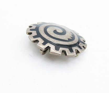 MEXICO 925 Sterling Silver  Vintage Black Onyx Pattern Brooch Pin  BP2108