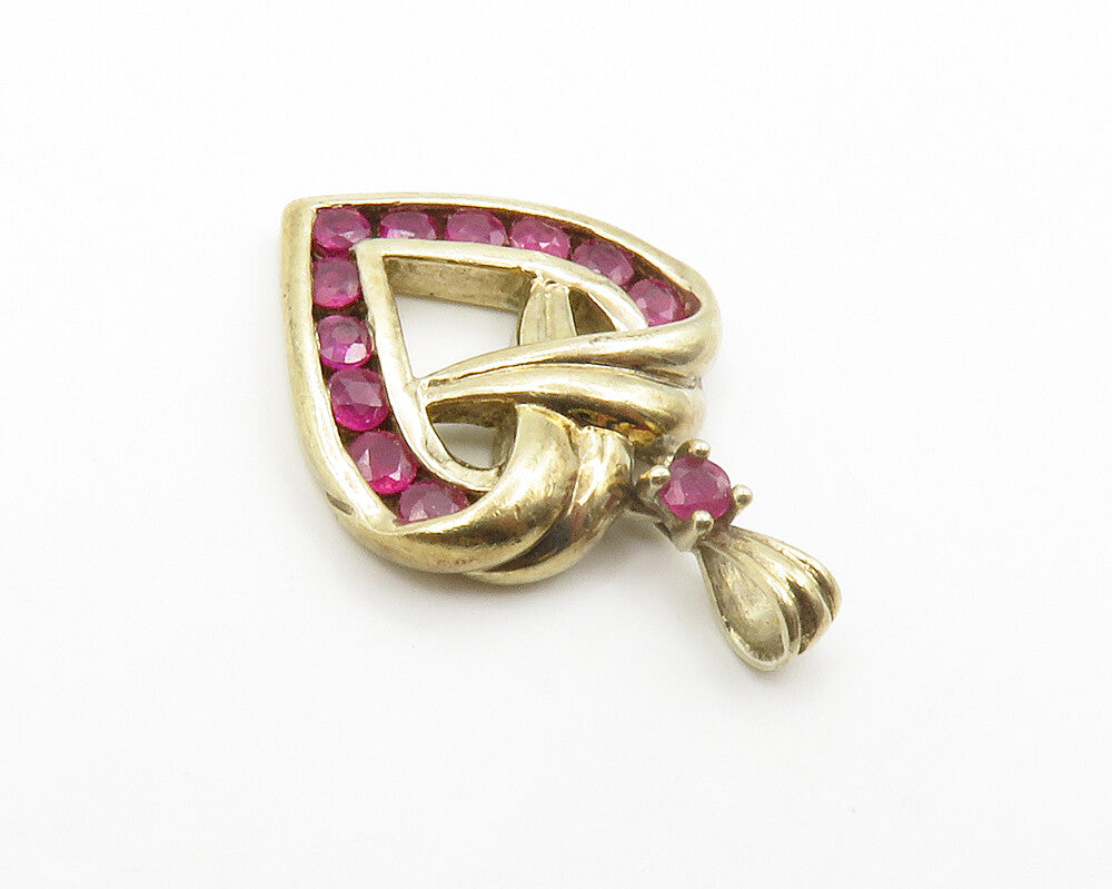 925 Sterling Silver  Shiny Ruby Gold Plated Open Love Heart Pendant  PT11504
