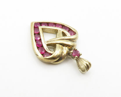 925 Sterling Silver  Shiny Ruby Gold Plated Open Love Heart Pendant  PT11504