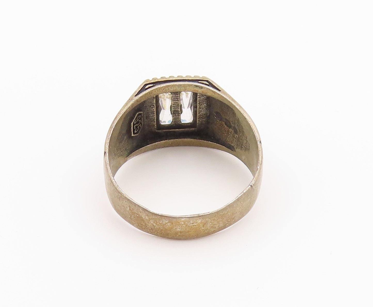 925 Sterling Silver Vintage Ring Baguette CZ Statement Band  Sz 9.5  RG36561
