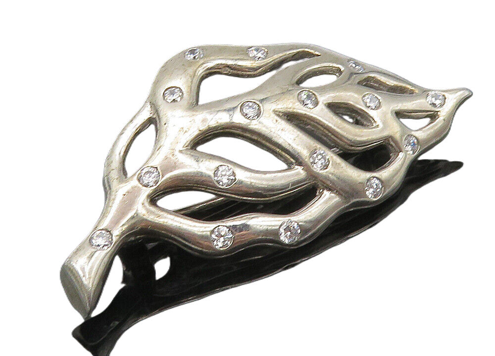 925 Sterling Silver  Vintage Cubic Zirconia Spotted Leaf Brooch Pin  BP4171