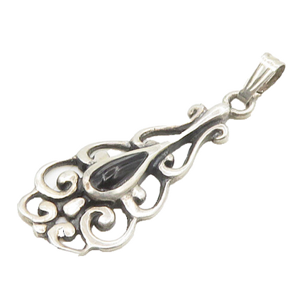 SILVER CLOUD 925 Silver  Vintage Black Onyx Shiny Swirl Pendant  PT14599
