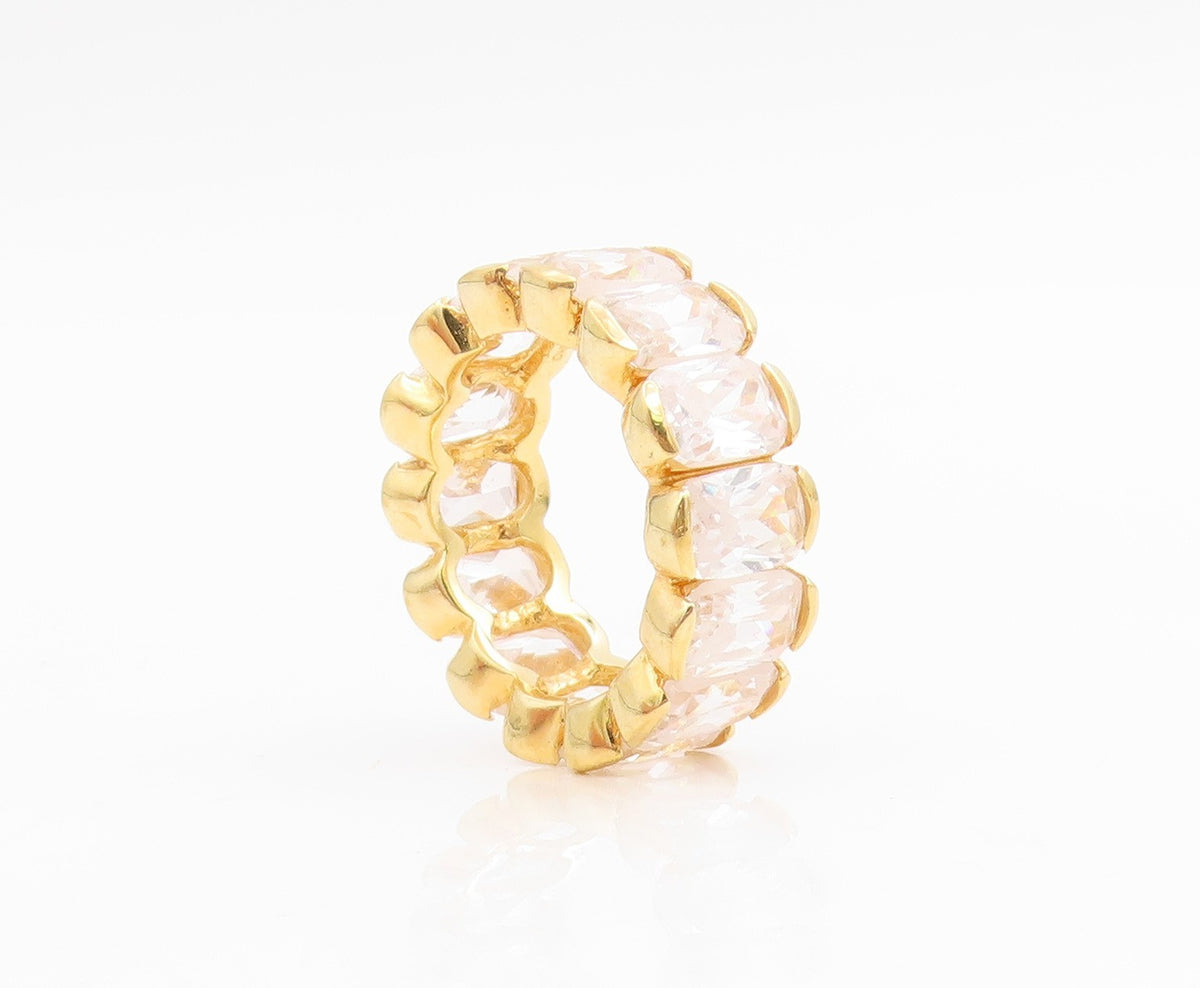 925 Sterling Silver Vintage Ring Gold Plated CZ Eternity Band  Sz 7  RG35014