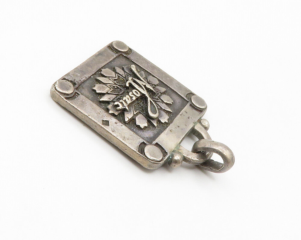 925 Sterling Silver  Vintage Dark Tone Mosaic Floral Square Pendant  PT11471