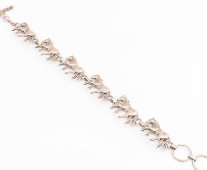 925 Sterling Silver Vintage Bracelet GLENN SANDOVAL NAVAJO Horse Link  BT11830