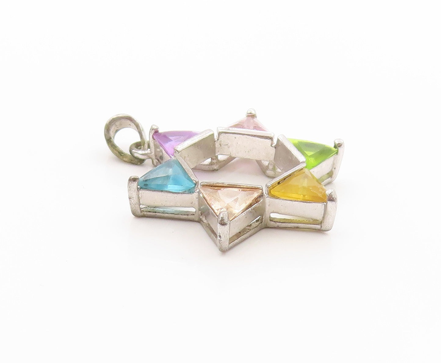 925 Sterling Silver Vintage Pendant Multi Gemstone Star Of David Charm  PT25045