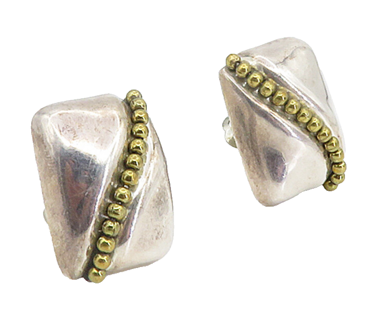 MEXICO 925 Silver  Vintage Two Tone Hollow Square Non Pierce Earrings  EG2932