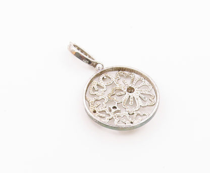 925 Sterling Silver  Vintage Flower Cutout Topaz Drop Pendant  PT20312
