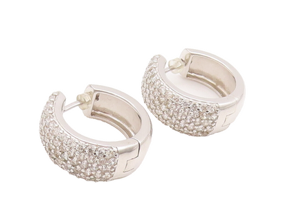 925 Sterling Silver Vintage Earrings Solid Topaz Inlay Broad Hoops  EG12886