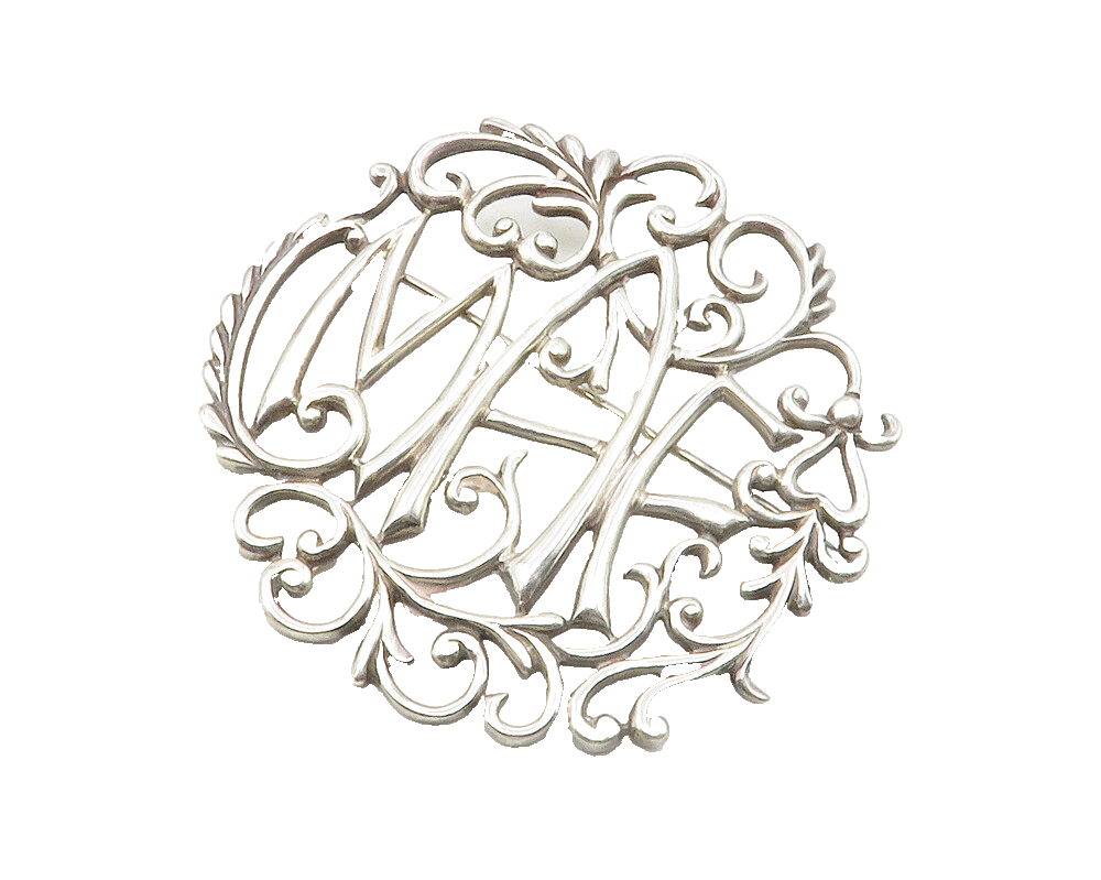 DORIS MEXICO 925 Silver  Vintage MAF Initials Swirl Vine Brooch Pin  BP4685