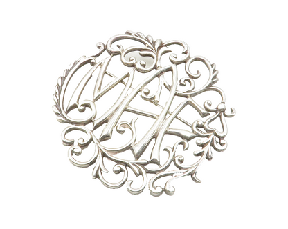 DORIS MEXICO 925 Silver  Vintage MAF Initials Swirl Vine Brooch Pin  BP4685