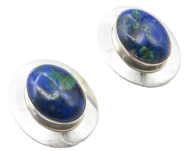 CAROL FELLEY 925 Silver   Vintage Cabochon Cut Azurite Drop Earrings  EG5087