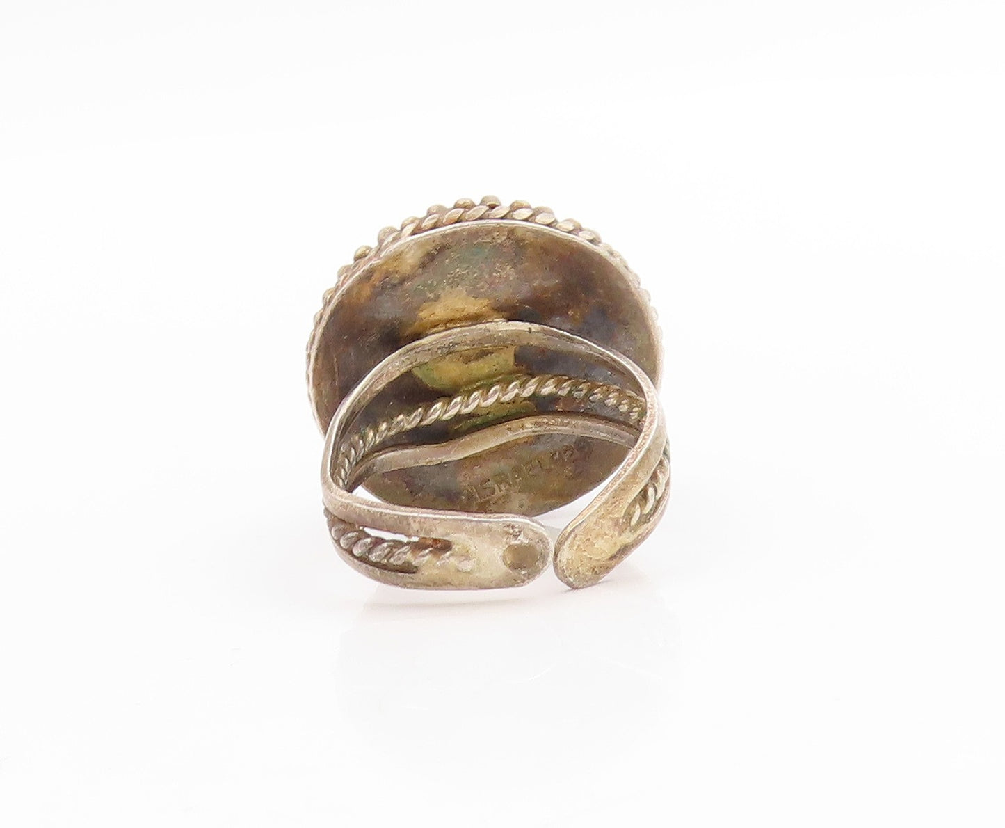 925 Sterling Silver Vintage Ring ISRAEL Cabochon Malachite Band  Sz 9.5  RG34015