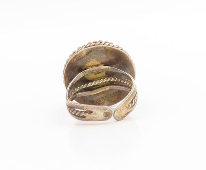 925 Sterling Silver Vintage Ring ISRAEL Cabochon Malachite Band  Sz 9.5  RG34015