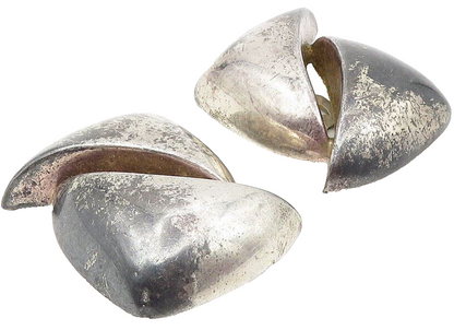 925 Sterling Silver  Vintage Oxidized Modernist Non Pierce Earrings  EG5806