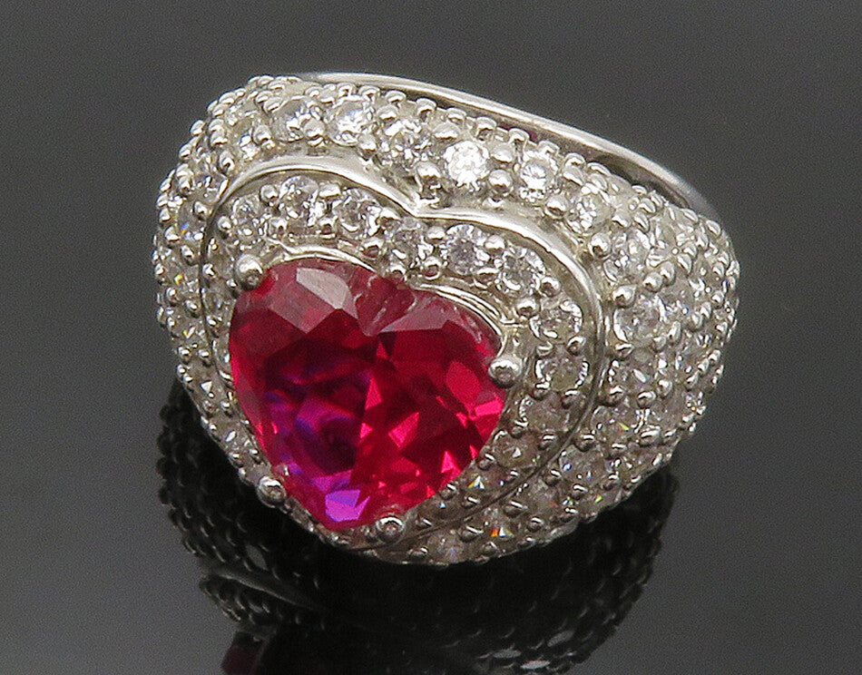 925 Sterling Silver  Pink Topaz & Cubic Zirconia Cocktail Ring Sz 5  RG13453