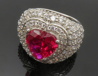 925 Sterling Silver  Pink Topaz & Cubic Zirconia Cocktail Ring Sz 5  RG13453