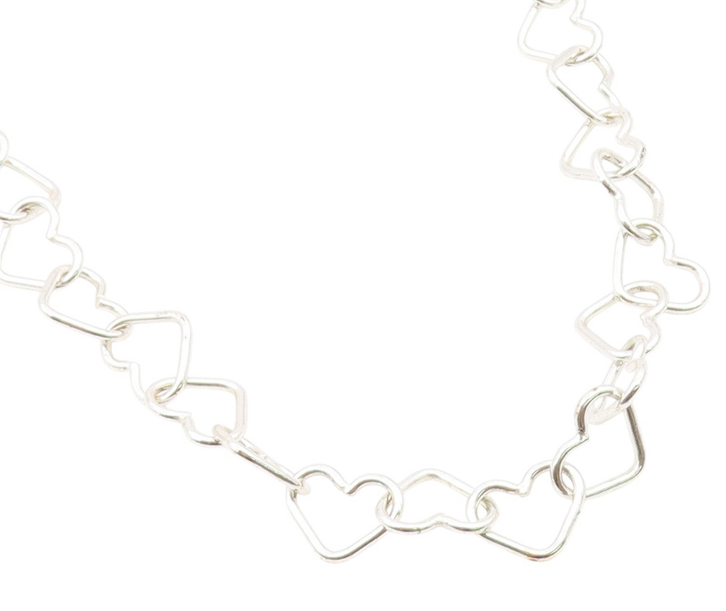 925 Sterling Silver Vintage Necklace Interlocking Open Love Heart Chain  NE4939