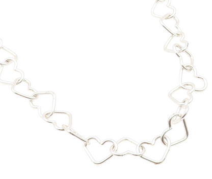 925 Sterling Silver Vintage Necklace Interlocking Open Love Heart Chain  NE4939