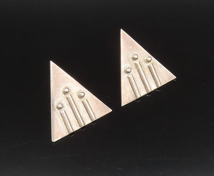 925 Silver  Vintage 3D Lines & Beads Modernist Triangle Earrings  EG12268